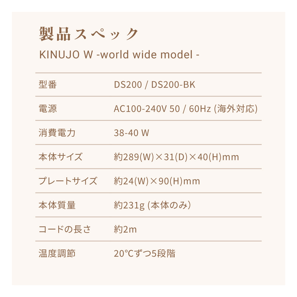 KINUJO W - WORLDWIDE MODEL- ストレートヘアアイロン ブラック